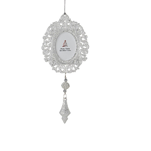 RAZ Imports Silver Glitter Photo Frame Ornament, Oval - 8" (4214109B)