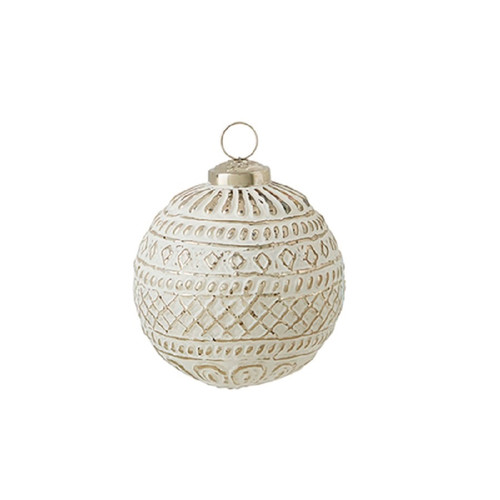 RAZ Imports 4" Whitewashed Mercury Glass Ball Ornament - CrissCross (4238333A)
