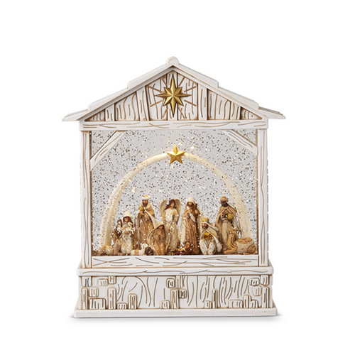 Raz Imports Musical Lighted Water Creche, Nativity with Star - 10"
