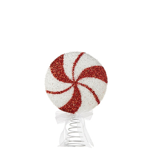 RAZ Imports 12" Peppermint Tree Topper with 6 Red (4216233A)