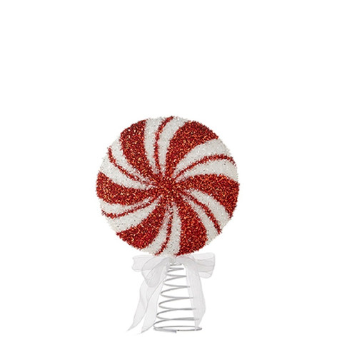 Raz Imports 12" Peppermint Tree Topper with 12 Red (4216233B)