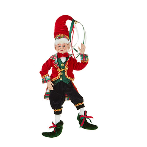Raz Imports 16" Tartan Plaid Posable Elf with Opened Coat (4202315A)