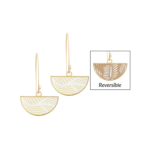 Jilzarah Earrings Half Moon, Ivory Palm Reversible (625-078)