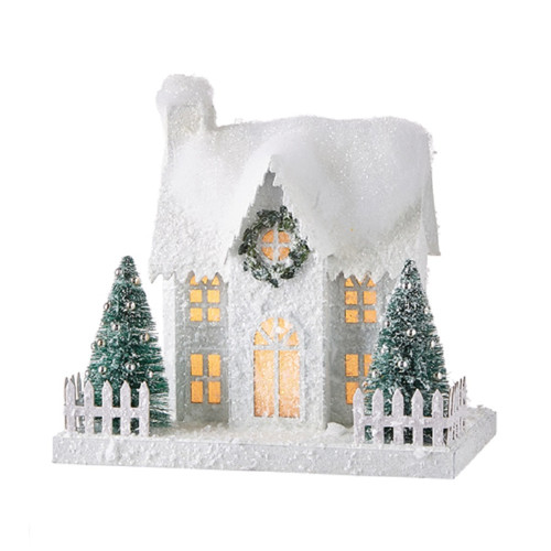RAZ Imports 9.5" Flocked Lighted House Figurine (4102289)