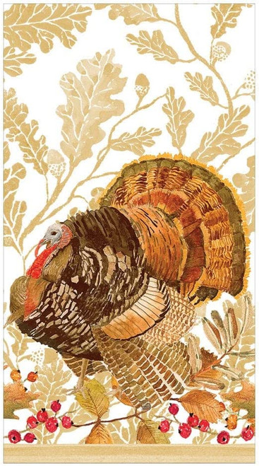 Caspari Paper Guest Towel Napkins, Woodland Turkey - 2 Packs (17110G)