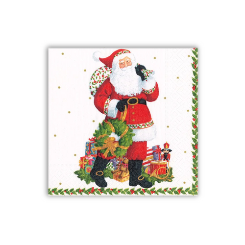 Caspari Paper Beverage Napkins, Jolly St. Nick - 2 Packs (17180C)