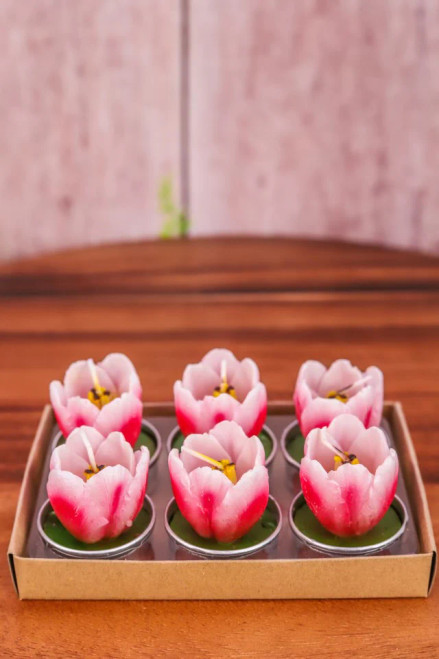 One Hundred 80 Degrees Tulip Tealights, Pink - Set of 6 (HG0031D)