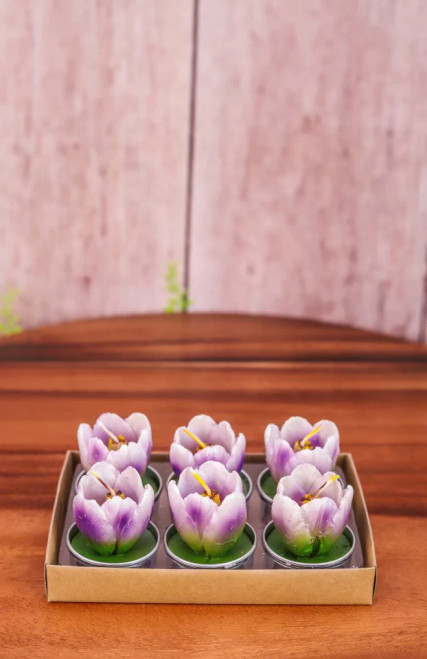 One Hundred 80 Degrees Tulip Tealights, Purple - Set of 6 (HG0031B)
