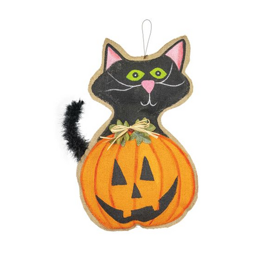 Hanna's Handiworks Burlap Hanger, Friendly Cat