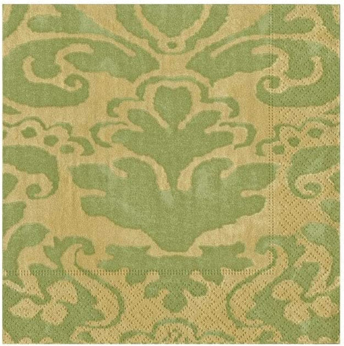 Caspari Paper Linen Beverage Napkins, Palazzo in Moss Green - 2 Packs (7968C)