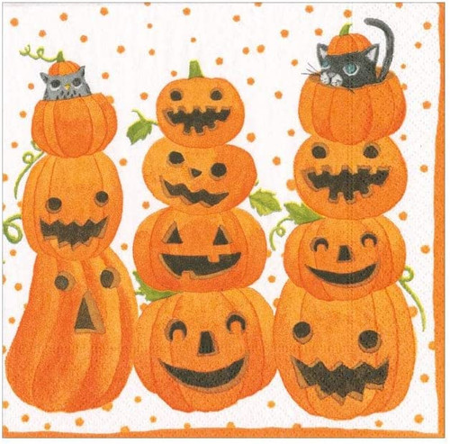 Caspari Paper Beverage Napkins, Jack O'lanterns - 2 Packs (17120C)