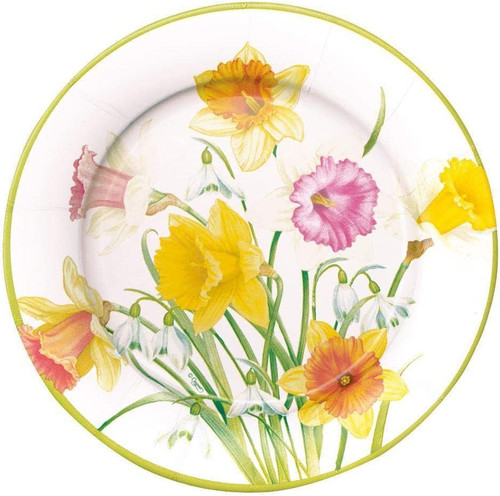 Caspari Round Paper Dinner Plates, Daffodil Waltz - 2 Packs (15050DP)