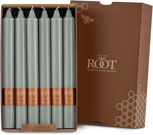 Root Smooth Arista Candles 9", Sage Green - Box of 12 (89466)