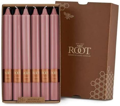 Root Unscented Smooth Arista 9" Candles, Dusty Rose  - Box of 12 (89465)