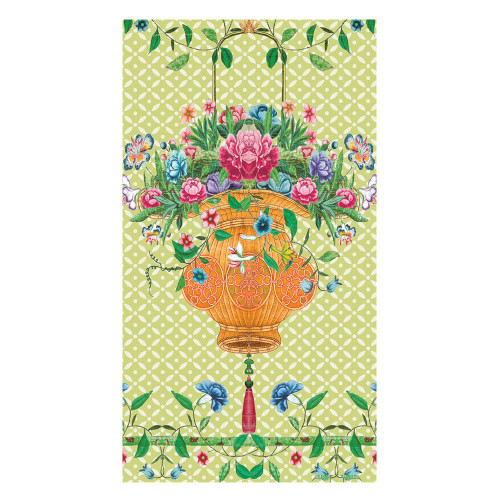 Caspari Paper Guest Towel Napkins, Wicker Basket in Green - 2 Packs (17500G)