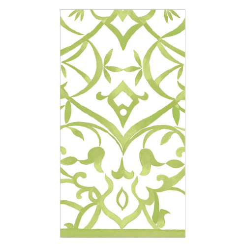 Caspari Paper Guest Towel Napkins, Algarve Paper Linen in Moss - 2 Pack (17462GG)