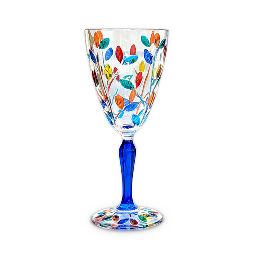 Gage 11oz Ribbed Stem Wine Glass, Tree of Life - Blue