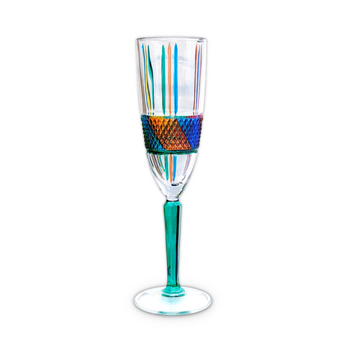 Gage 8oz Champagne Flute, Art Deco - Green Stem (VA583M-GREEN)