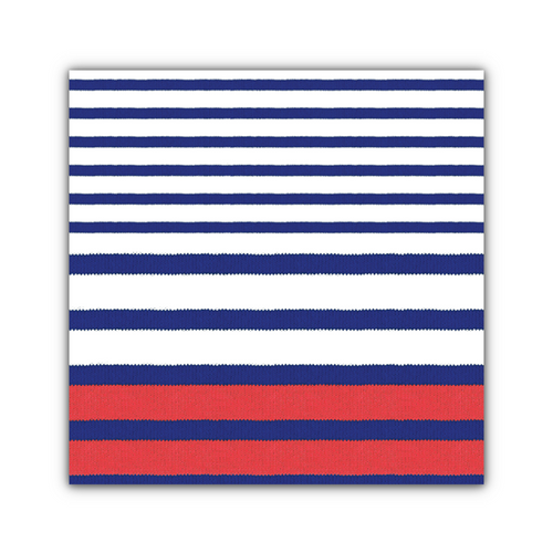 Caspari Paper Beverage Napkins, Breton Stripe (Blue) - 2 Packs (17370C)
