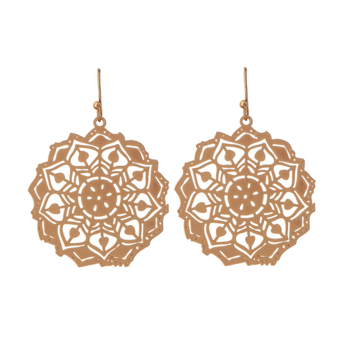 Rain Dangle Earrings, Filigree Medallion - Gold (E3117G)