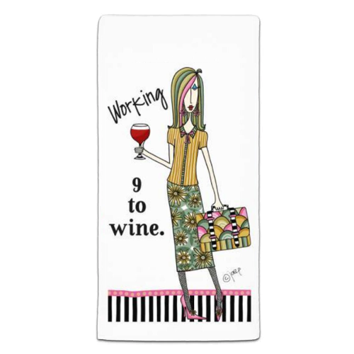 CJ Bella Dishtowel, Working Nine to Wine (DM3-204)
