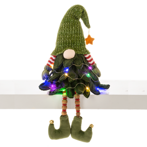 Ganz Light-Up Beaded Leg Shelfsitter, Christmas Tree Gnome (EX20905)