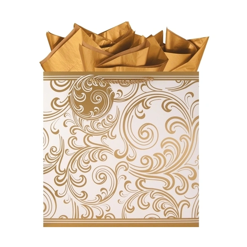 The Gift Wrap Company Large Square Gift Bag, Golden Scrolls (4942-26)