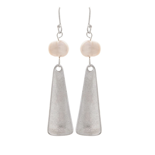 Rain Dangle Earrings, Pearl Top Bar - Silver (E2865S)
