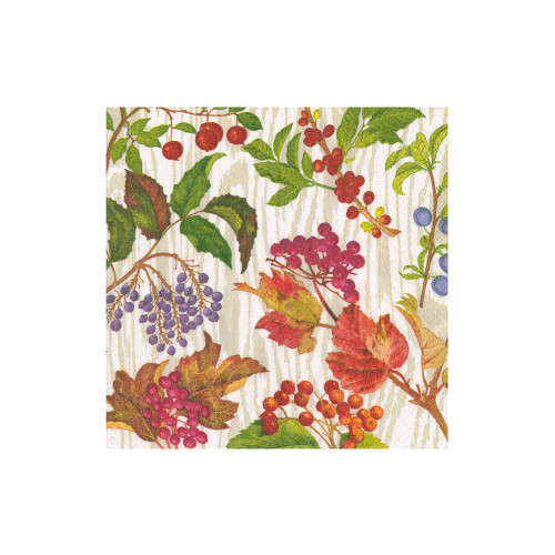 Caspari Paper Beverage Napkins, Berry Botanical Taupe - 2 Packs (17740C)