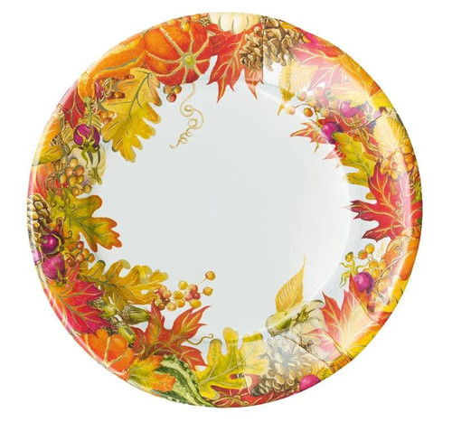 Caspari Round Paper Salad/Dessert Plates, White Harvest Garland - 2 Packs (17710SP)