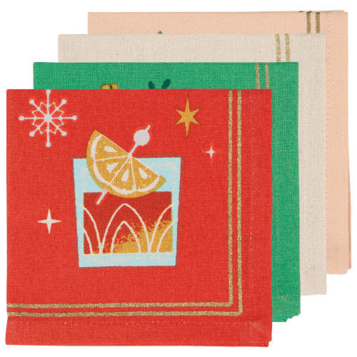 Now Designs Cocktail Napkins, Spirits Bright - Set of 4 (JNP1137D)