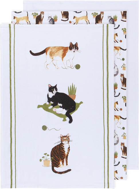 Now Designs Bakers Floursack Dishtowels, Cat Collective - Set of 3 (NKT1192D)
