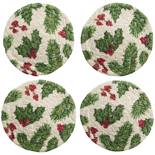 Park Designs Braided Coasters, Boughs of Holly - Pack of 4 (9917-156)