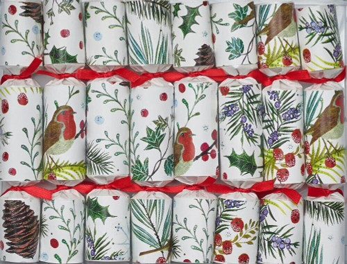 Robin Reed 6" Christmas Crackers, Festive Foliage Design - Box of 8 (12026)