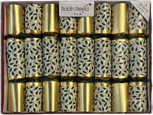 Robin Reed 10" Crackers, Holly on Gold - Box of 8 (52305)