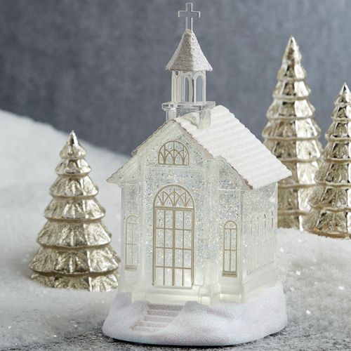 Raz Imports Lighted Glitter Water Church - 10.5" (3919039)