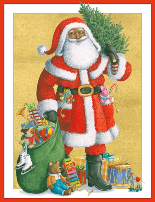 Caspari Boxed Christmas Cards, Santa With All His Gifts - 16 Cards (103226)