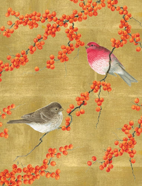 Caspari Boxed Christmas Cards, Birds And Berry Branches - 16 Cards (103219)