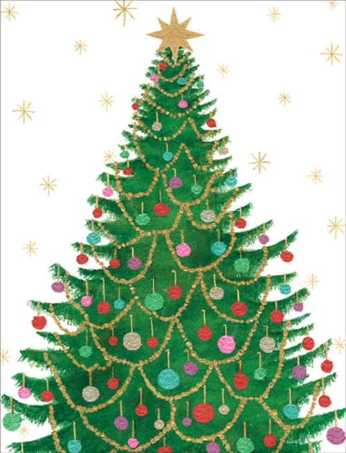Caspari Boxed Christmas Cards, Merry And Bright Tree - 16 Cards (103204)