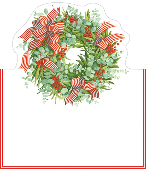 Caspari Die-Cut Place Cards, Ribbon Stripe Wreath - 2 Packs (93906P)