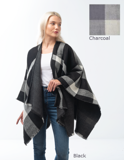 Ganz Buffalo Check Scarf Wrap, Charcoal (FWRP103)