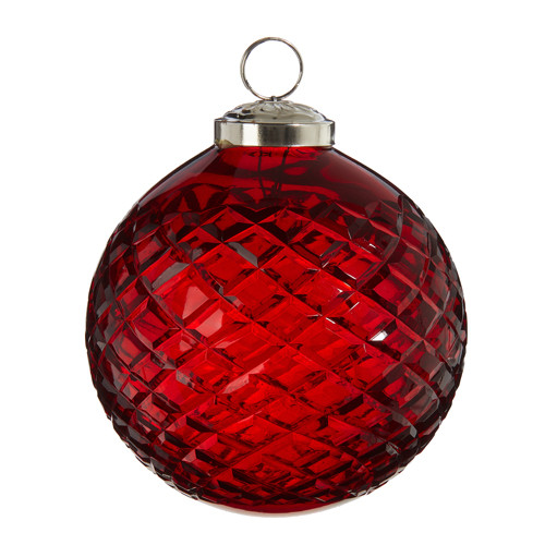 Raz Imports Diamond Cut Ornament, Red Ball - 4" (4319527)