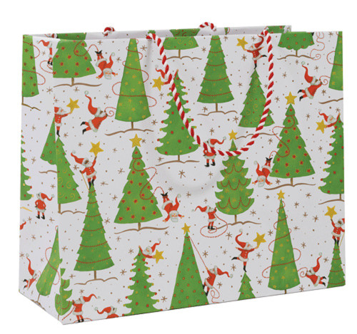 Caspari Large Gift Bag, Twirling Santas (10060B3)
