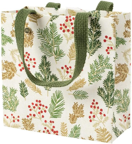 Caspari Small Square Gift Bag, Sprigs and Berries (9809B1.5)