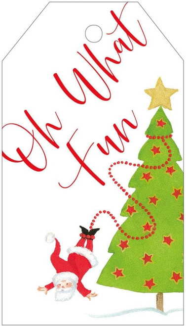 Caspari Pack of 4 Hanging Gift Tags, Twirling Santa (HT10060)