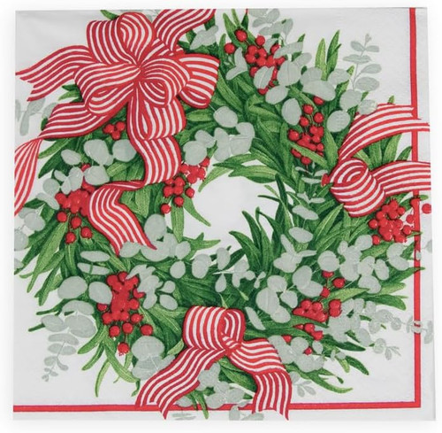 Caspari Paper Luncheon Napkins, Ribbon Stripe Wreath - 2 Packs (17540L)