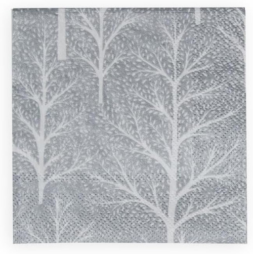 Caspari Paper Beverage Napkins, Winter Trees Silver & White - 2 Packs (17671C)