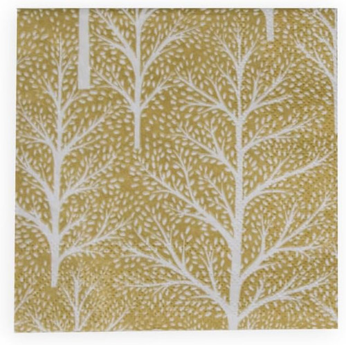 Caspari Paper Beverage Napkins, Winter Trees Gold & White - 2 Packs (17670C)