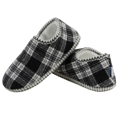 Snoozies Women's Cabin Slippers, Black & White Plaid - Medium (WPCABIN-BLKWHT)