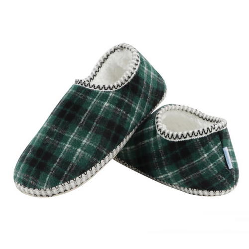 Snoozies Women's Cabin Slippers, Green & Black Plaid - Large (WPCABIN-GRNBLK)